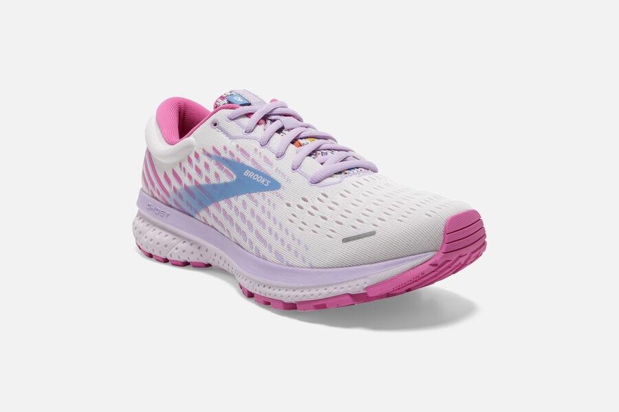 Brooks Ghost 13 Road Running Shoes Womens White/Pink/Blue 035617-ASZ